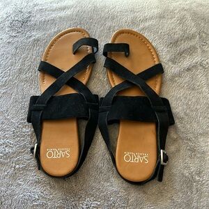 Franco Sarto Black suede flat sandals. Size 8 1/2